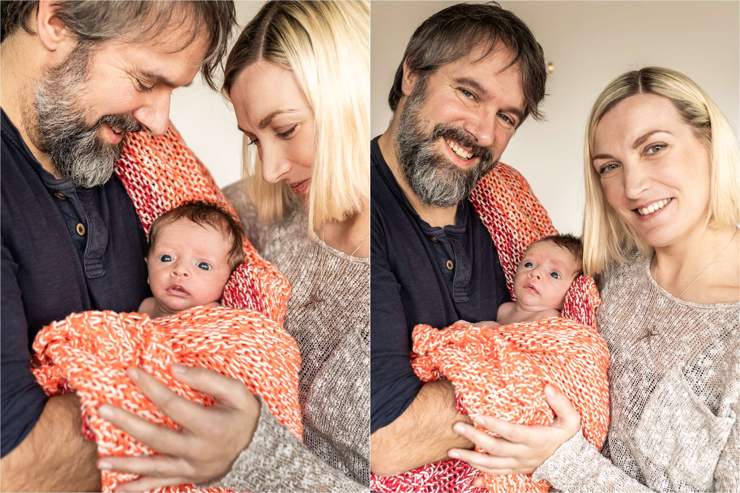 A family portrait photo of a Newborn baby at home in Chichester